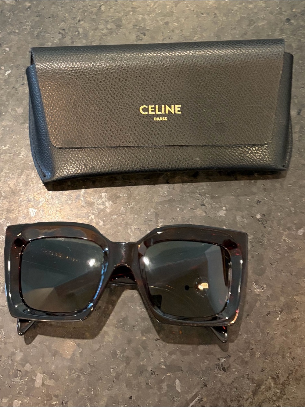 CELINE CL40130I 52N Geometric Square Sunglasses Dark Havana